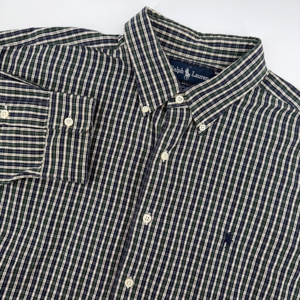 Ralph Lauren Marlowe Checkered Button Down Shirt Men XL Green‎ Navy Plaid Cotton